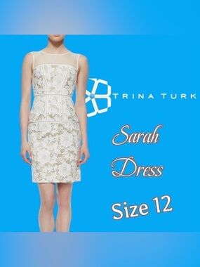 TRINA Turk Sarah Floral Lace Sleeveless Cocktail Sheath Dress Off White Size 12